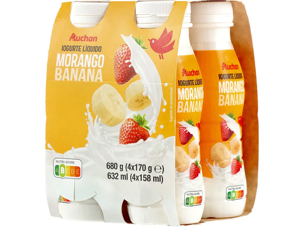 Iogurte Auchan líquido banana e morango 4 x 170 g