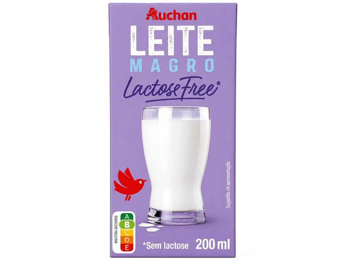 Leite sem lactose Auchan magro 200 ml