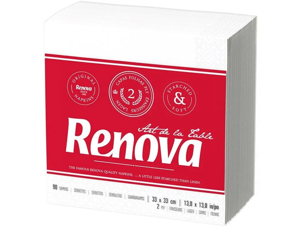 Guardanapos folha dupla tipo a Renova branco 33 x 33cm 90 unidades
