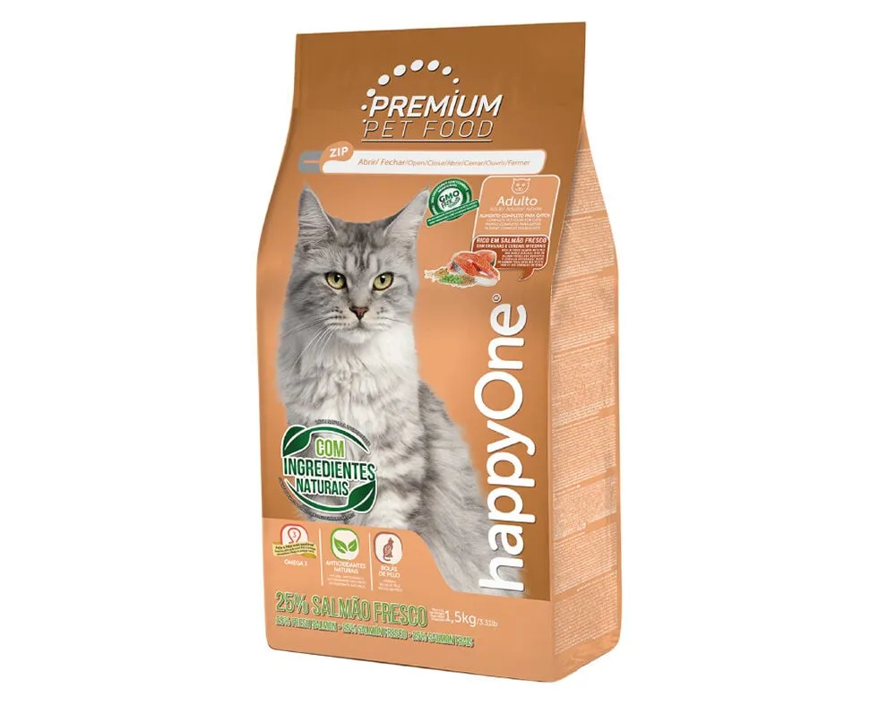 Ração para gato Happyone Premium salmão 1,5 kg
