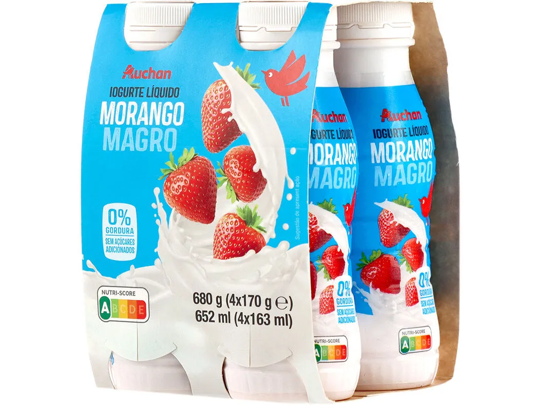 Iogurte Auchan líquido magro morango 4 x 170 g