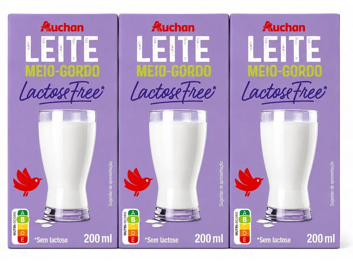 Leite meio gordo Auchan sem lactose 3 x 200 ml