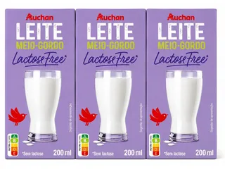 Leite meio gordo Auchan sem lactose 3 x 200 ml