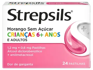 Pastilhas Strepsils morango sem açúcar 24un