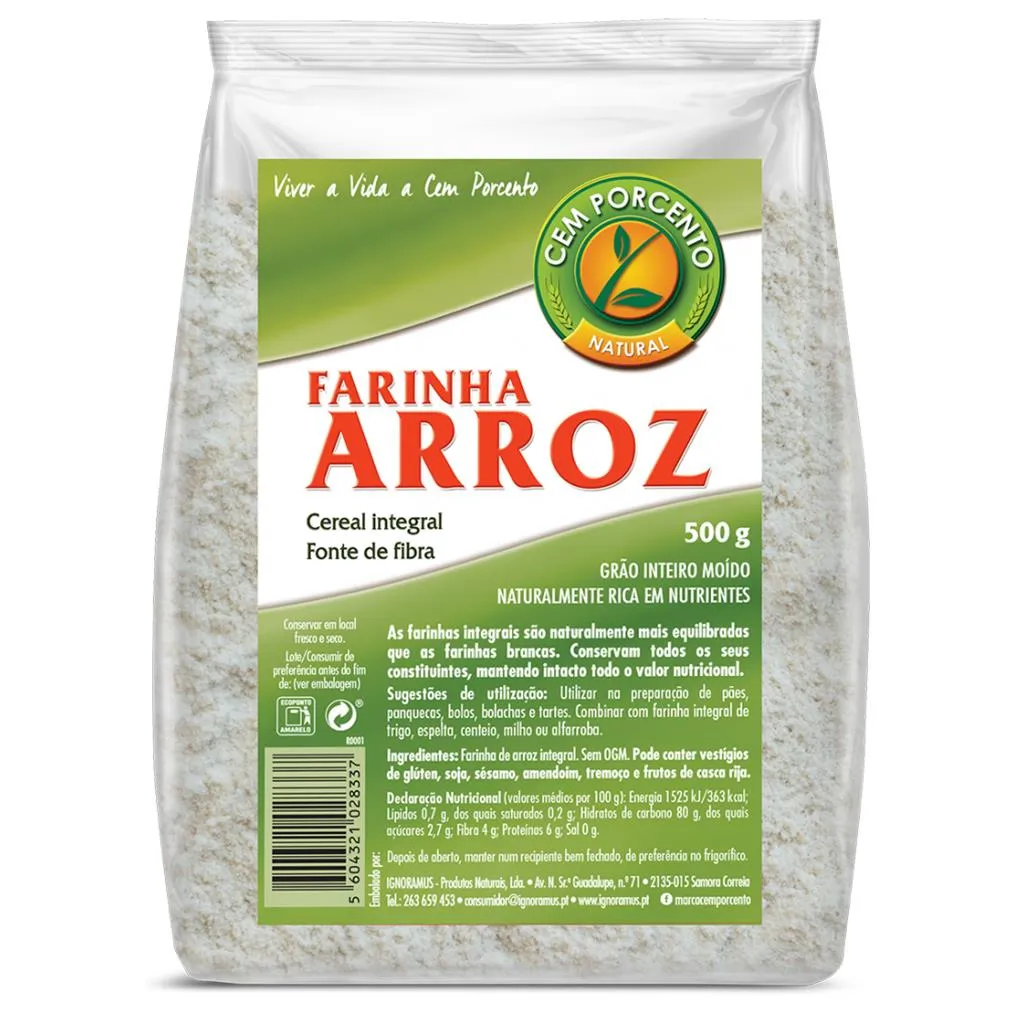 Farinha de arroz integral, embalagem de 500g