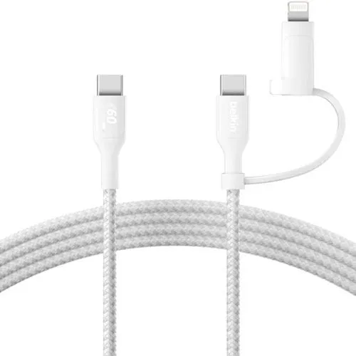 Cabo Belkin 2 em 1 USB-C para Lightning 1.5 m - Branco