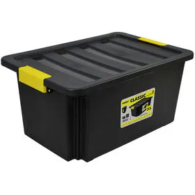 Caixa Arrumação com Lock Plástico 55L Preta Mylux