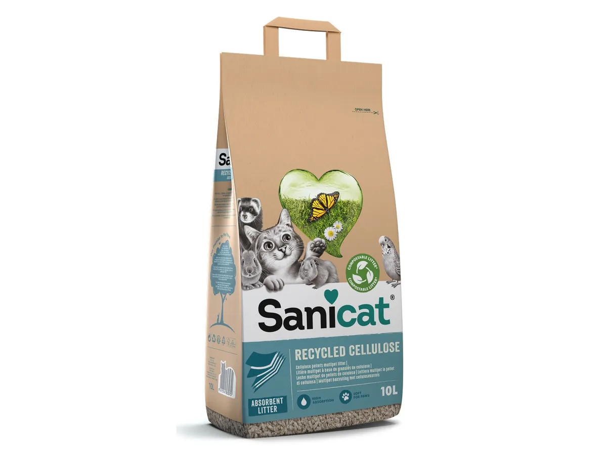 Areia para gato Sanicat clean&green celulose 10 L