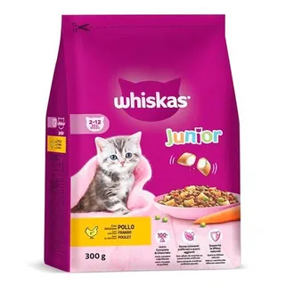 Whiskas ração para gatos junior sabor frango, embalagem de 300g