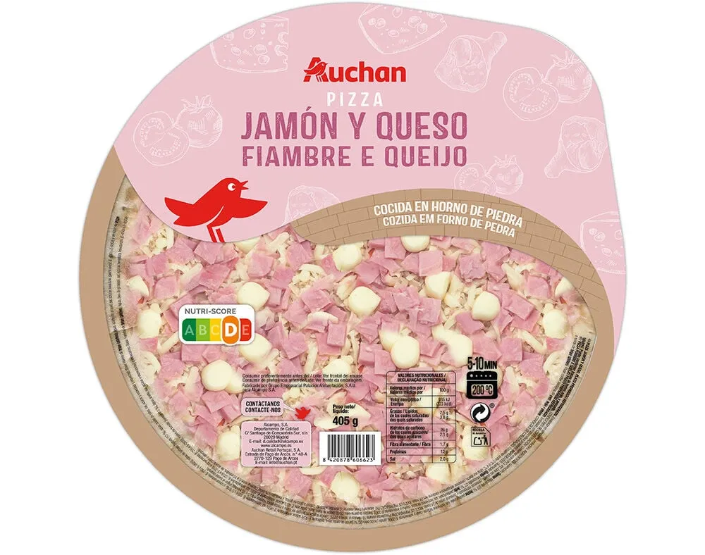 Pizza fiambre e queijo Auchan 405 g