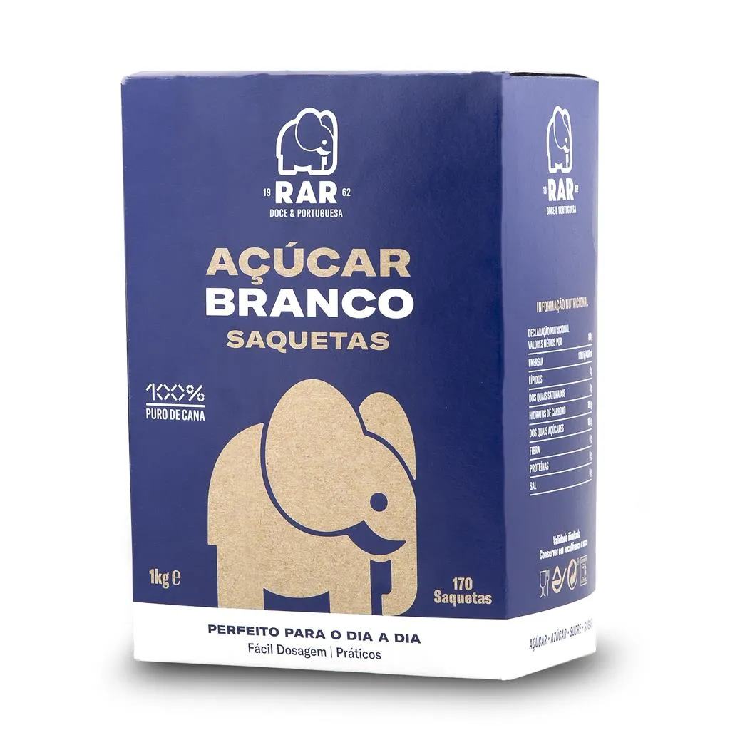 Açúcar branco em saquetas