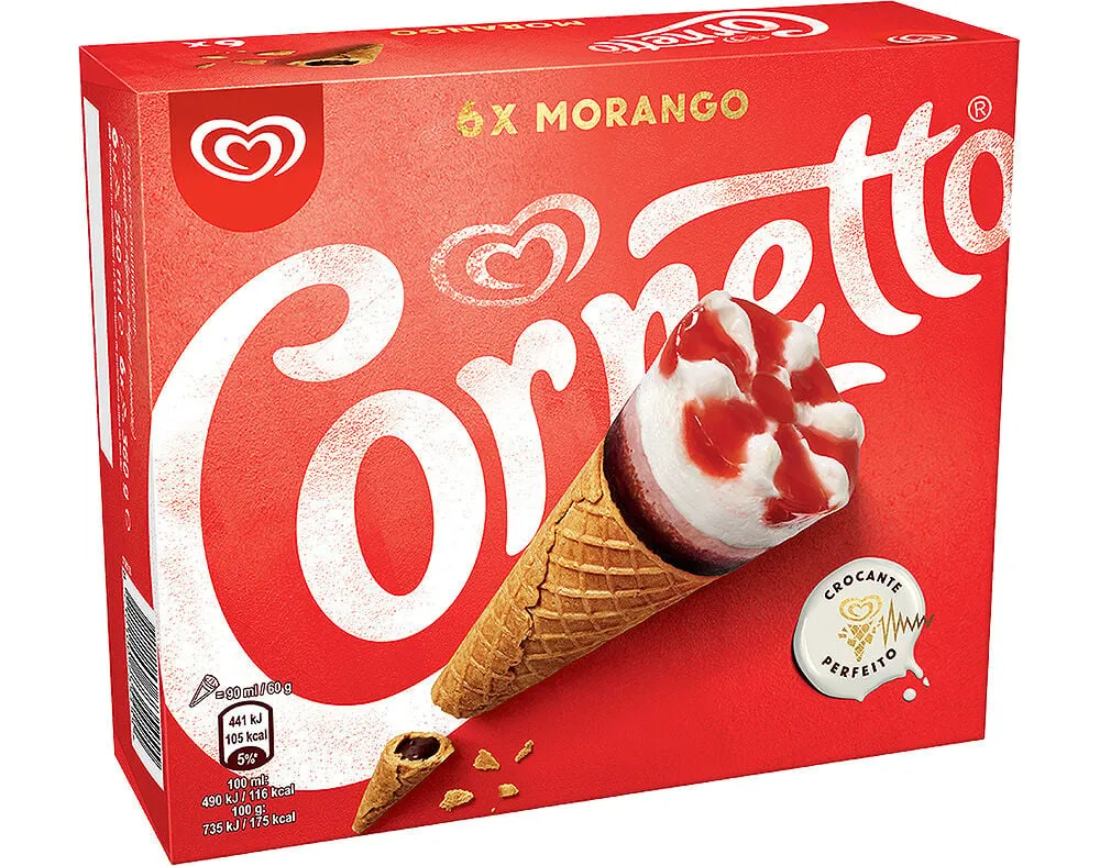 Gelado Cornetto multipack morango 6 x 90 ml