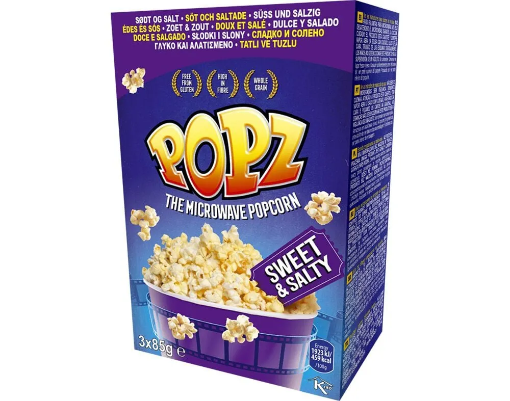 Pipocas POPZ micro ondas salgadas e doces 3 x 85 g
