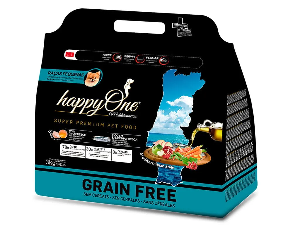 Ração cão Happyone Mediterraneum raças pequenas sardinha 3 kg