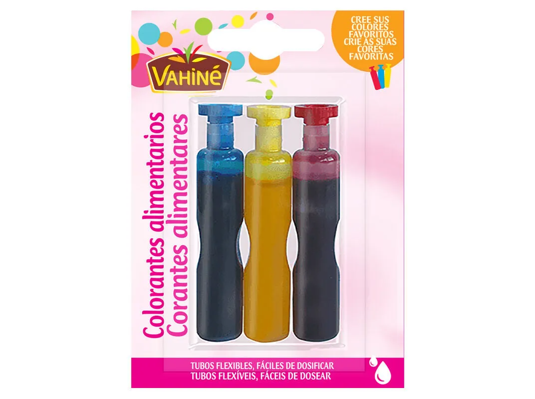 Corantes Vahiné azul amarelo e vermelho 3 x 6 ml