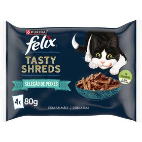 Comida Húmida para Gato Adulto Tasty Shreds Seleção de Peixes Purina Felix