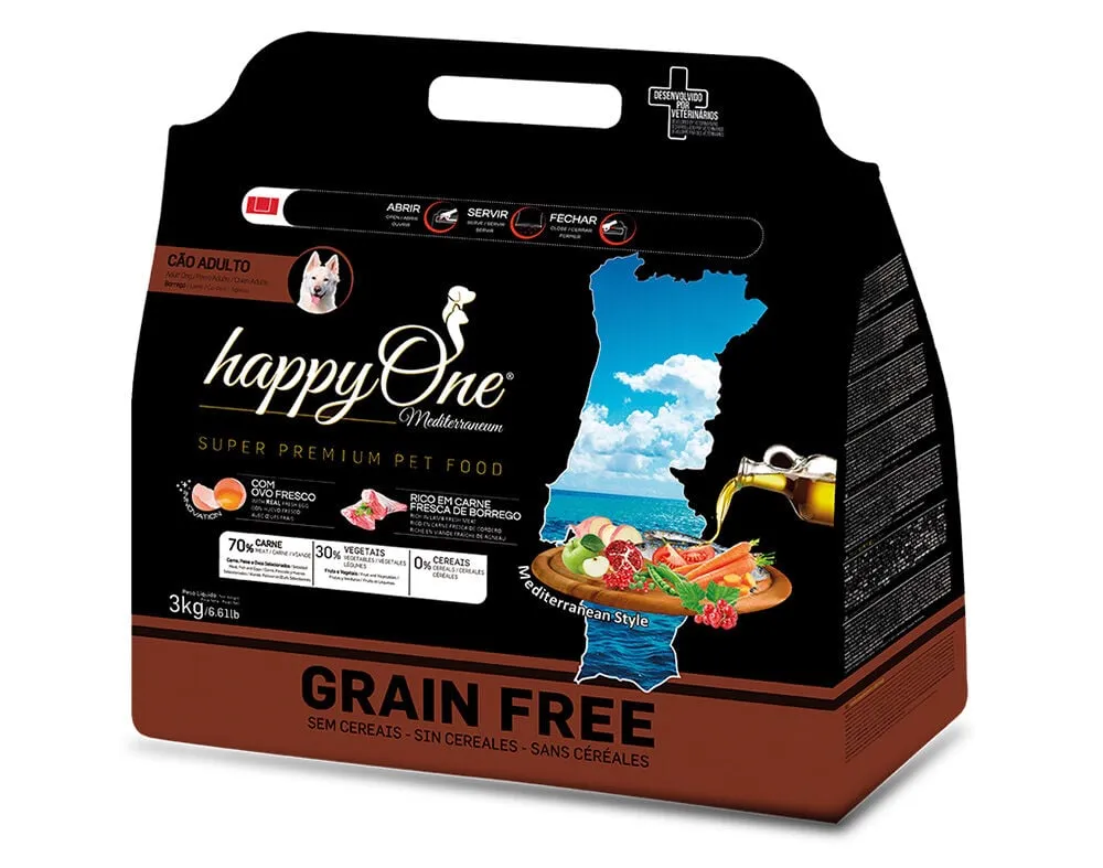 Ração Happyone Mediterraneum cão borrego 3 kg