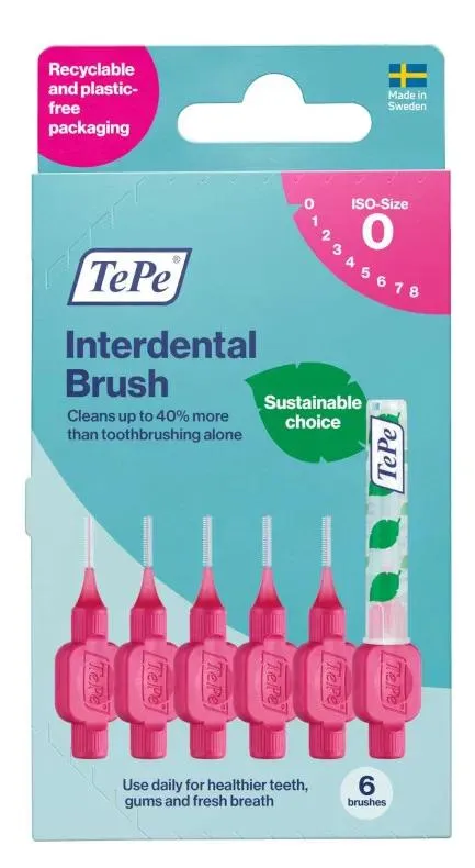Escova interdental TePe rosa 0,4 mm, embalagem de 6 unidades
