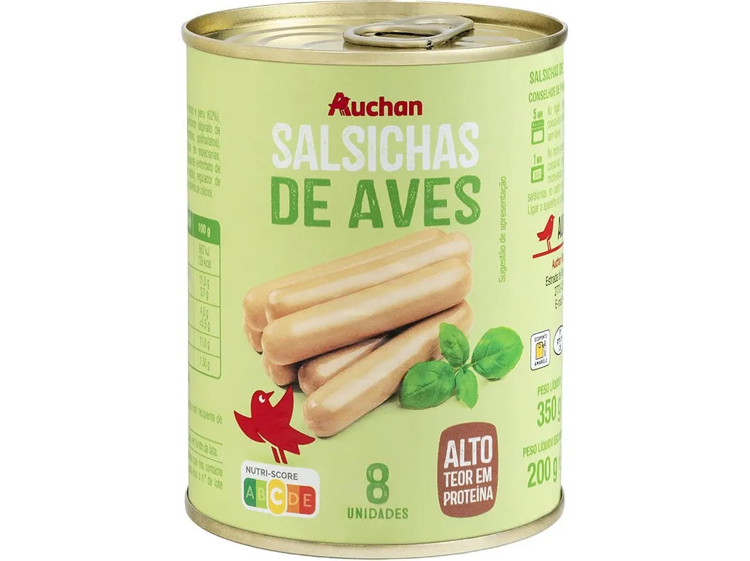 Salsichas aves Auchan lata 8 un 350(200)g