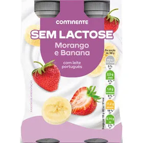 Iogurte Líquido Morango e Banana sem Lactose Continente