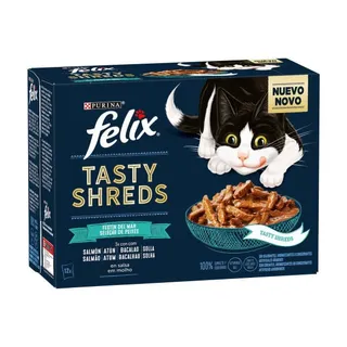 Comida Húmida para Gato Tasty Shreds Seleção Peixes Purina Felix