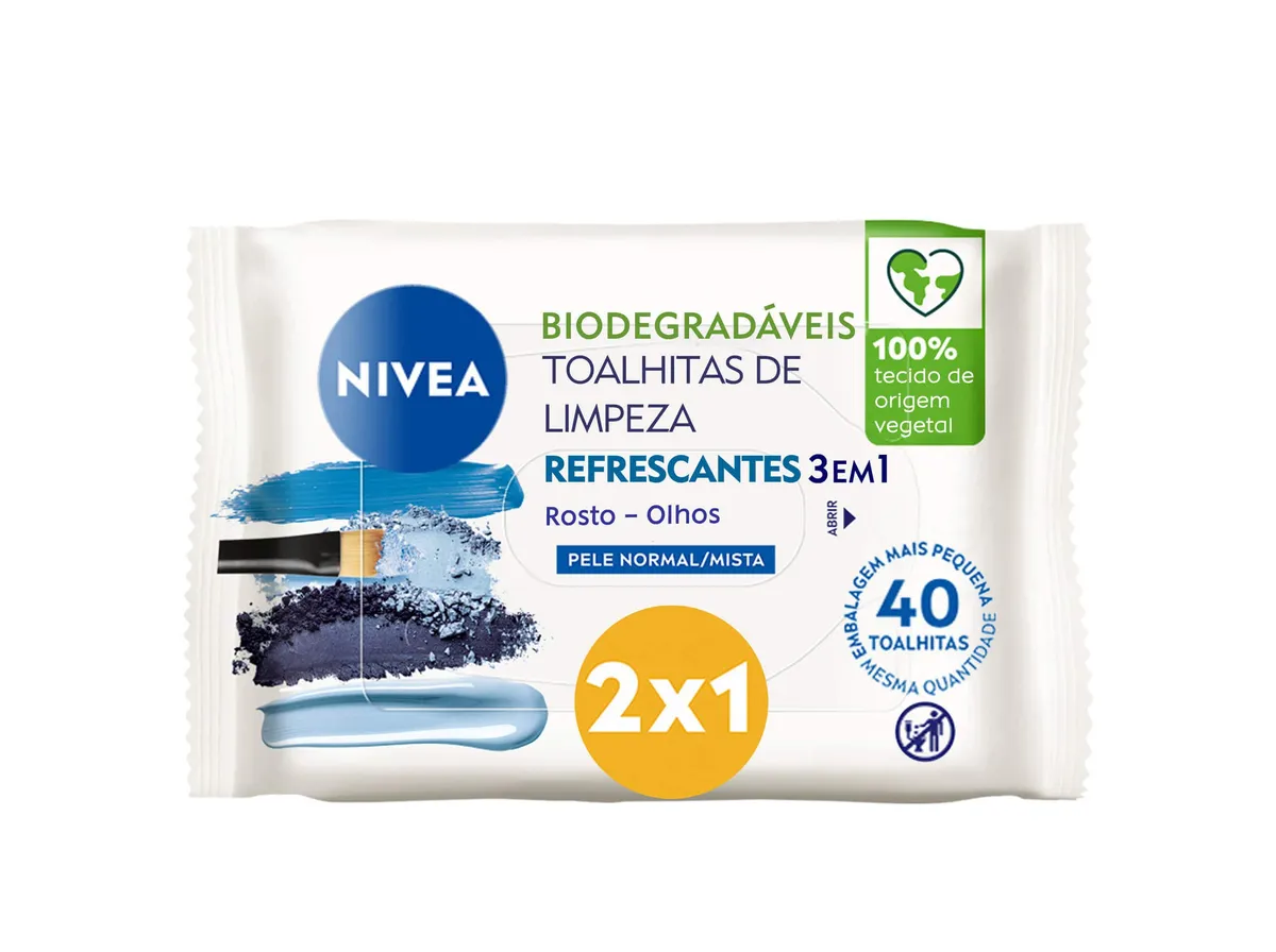 Toalhitas limpeza Nivea refrescantes 3 em 1 20+20 un