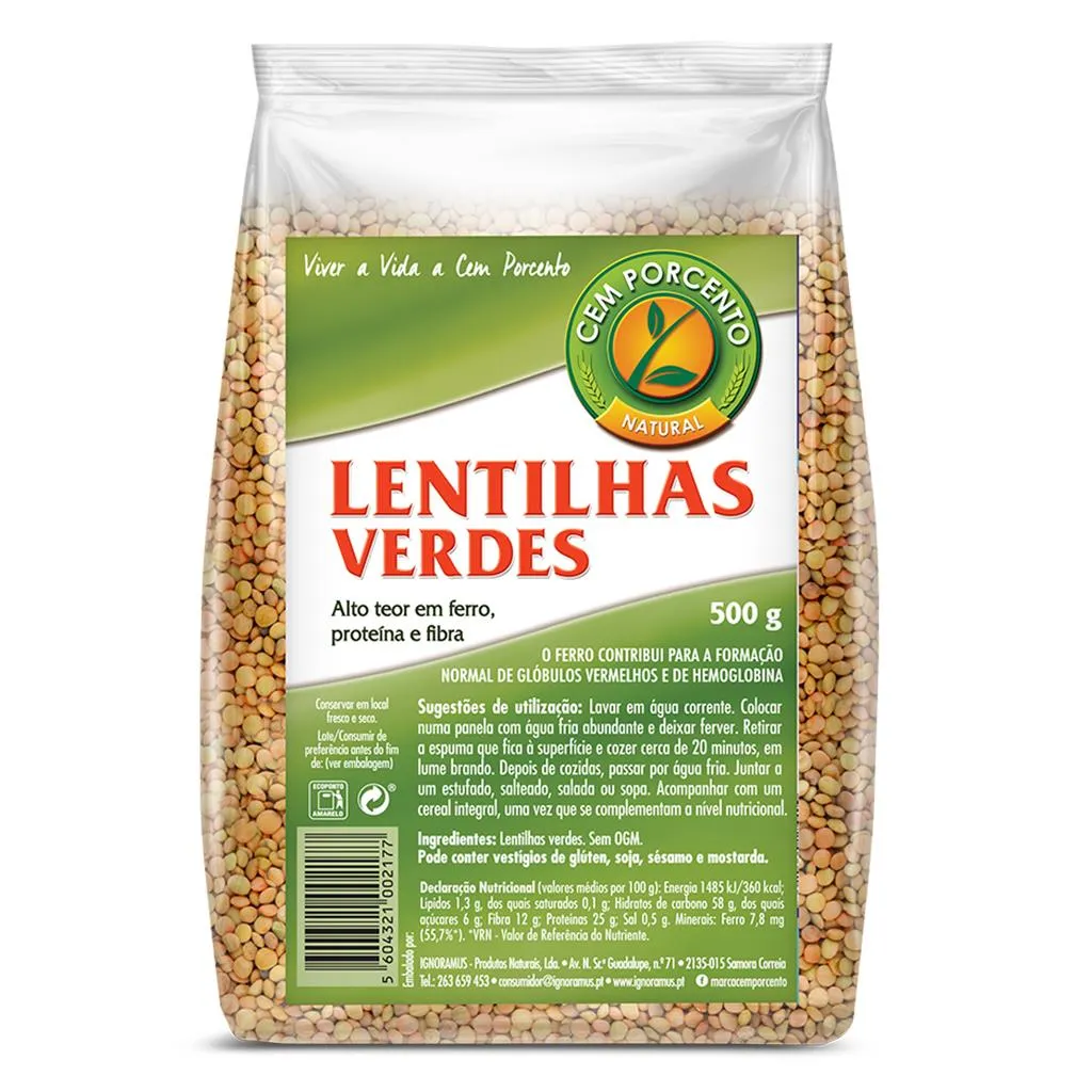 Lentilhas verdes, embalagem de 500g
