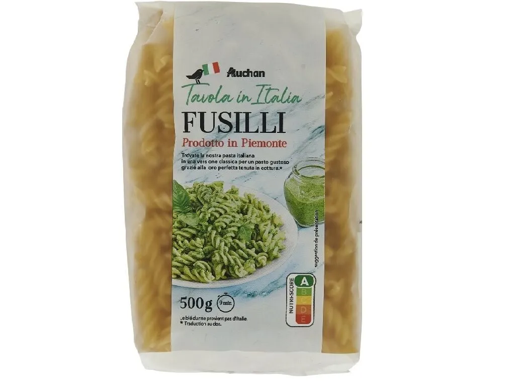 Fusilli Auchan à mesa em itália 500 g