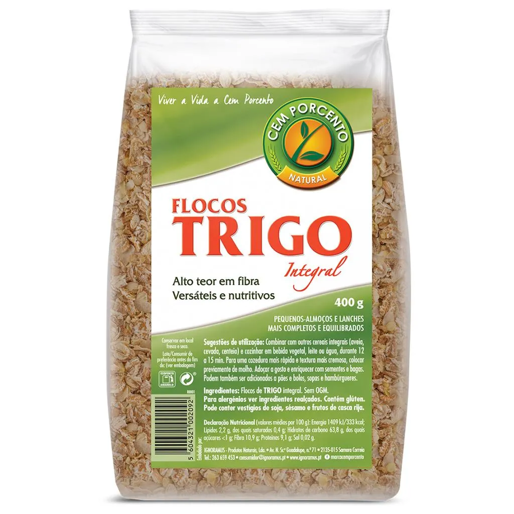 Flocos de trigo integral, embalagem de 400g