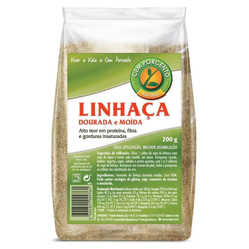 Linhaça dourada moída, embalagem de 200g