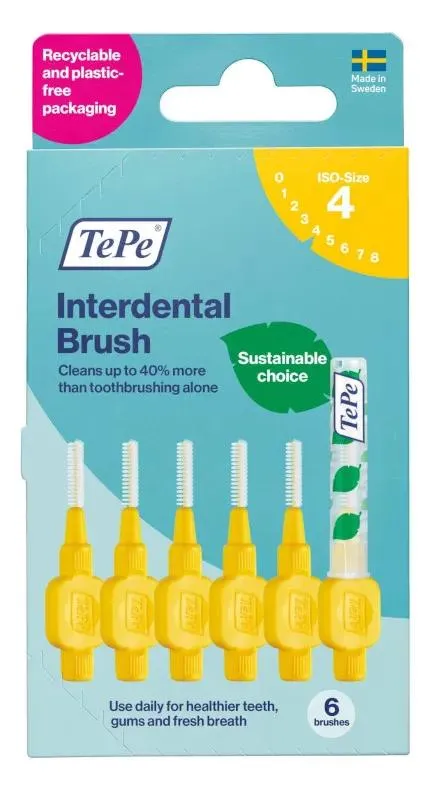Escova interdental TePe amarela 0,7 mm, embalagem de 6 unidades