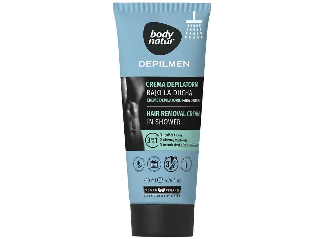 Creme depilatório chuveiro homem 4 em 1 BODY Natur 200 ml + pós depilação