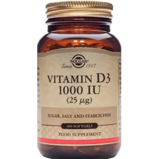 Vitamina D3 1000mg embalagem 100 - Solgar