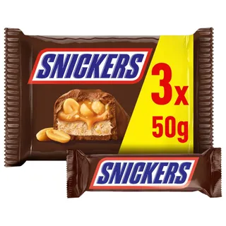 Snack de chocolate, pack de 3 unidades, embalagem de 150g Snickers