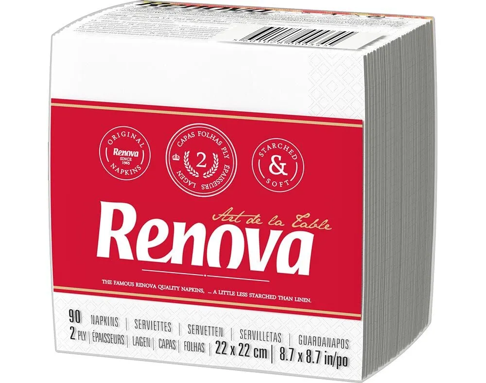 Guardanapos folha dupla tipo b Renova branco 22 x 22cm pack 90 unidades