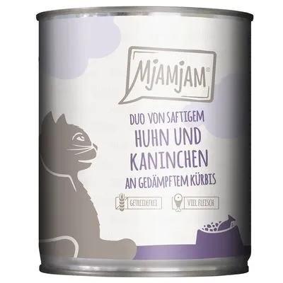 MjAMjAM Duo 6 x 800 g Frango suculento e coelho com abóbora ao vapor