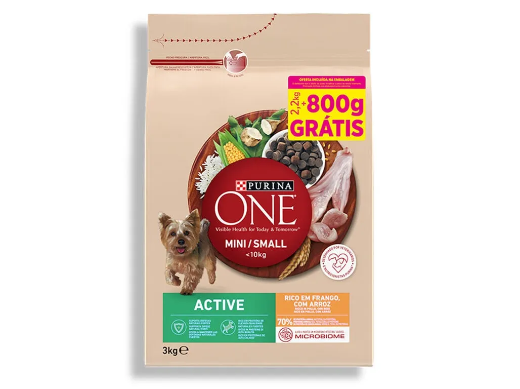 Ração para cão Purina ONE mini active 2,2 kg+800 g
