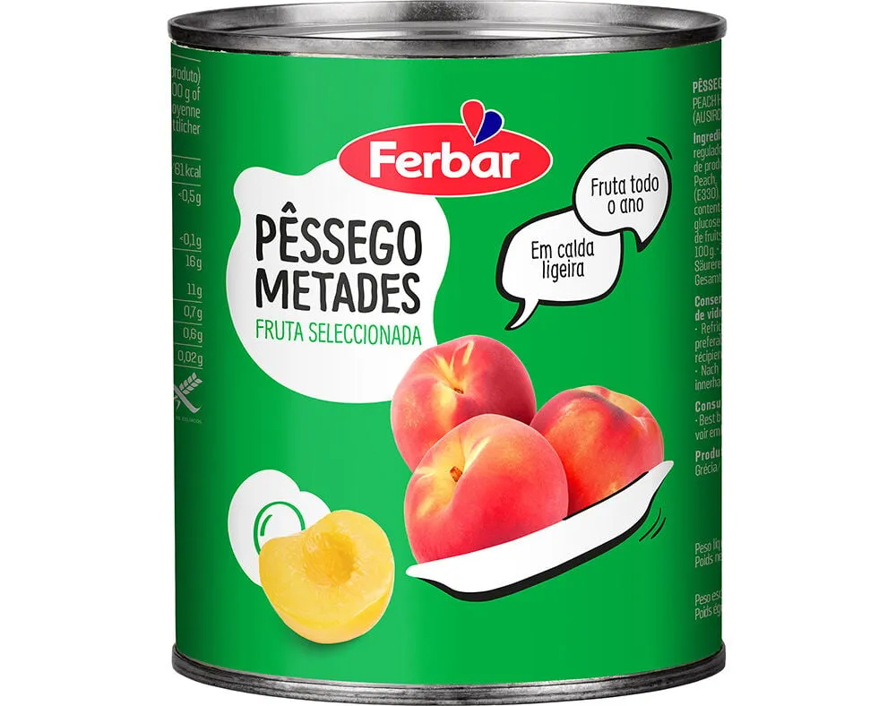 Pêssego Ferbar metades 810 a 860 g