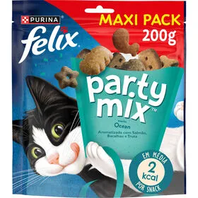 Snack para Gato Adulto Party Mix Ocean Salmão, Pescada e Truta Purina Felix